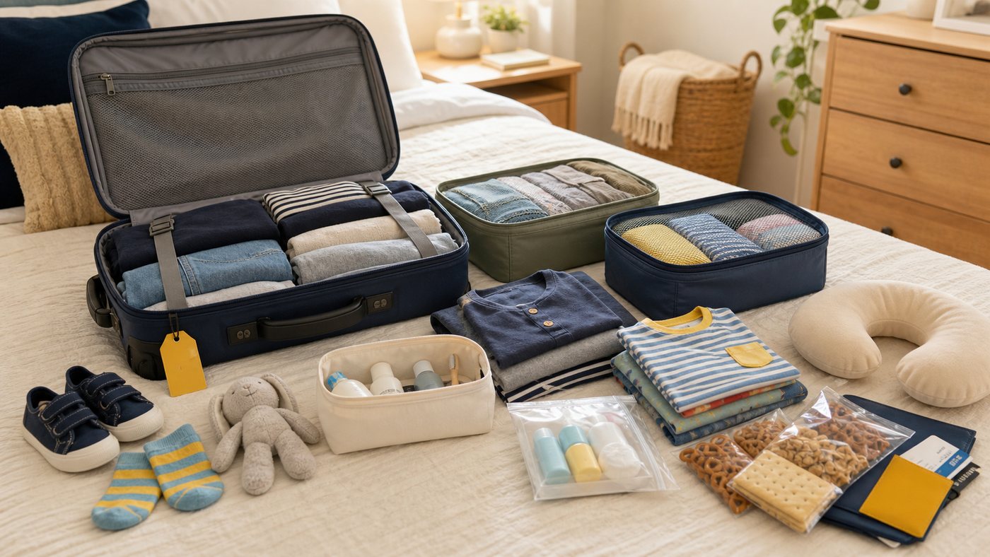 Family Travel Checklist packing scene