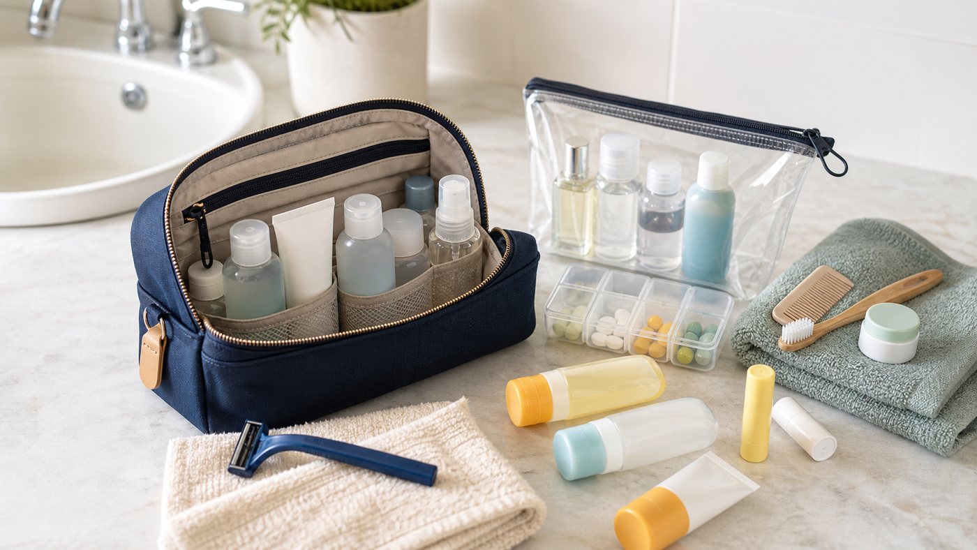Travel Toiletries Checklist packing scene